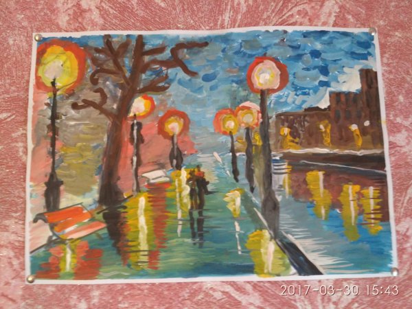 Осень дождь гуашь