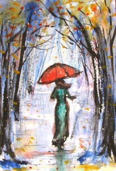 Девочка под зонтом гуашь
