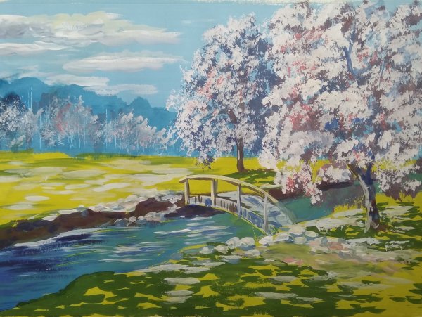 Весенний пейзаж гуашью