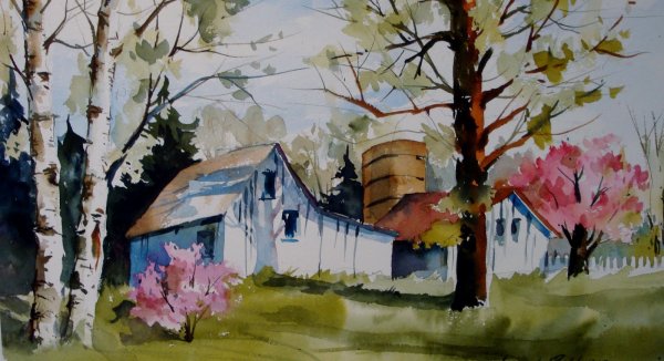 Пейзаж гуашью Весна