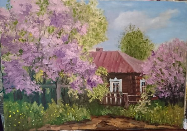 Цветущая сирень живопись деревня