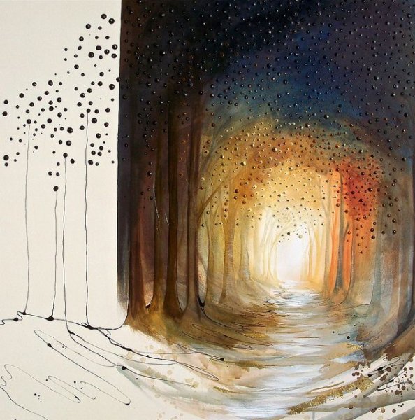 Акварель таинственный лес