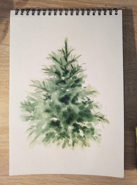 Рисование акварелью елка