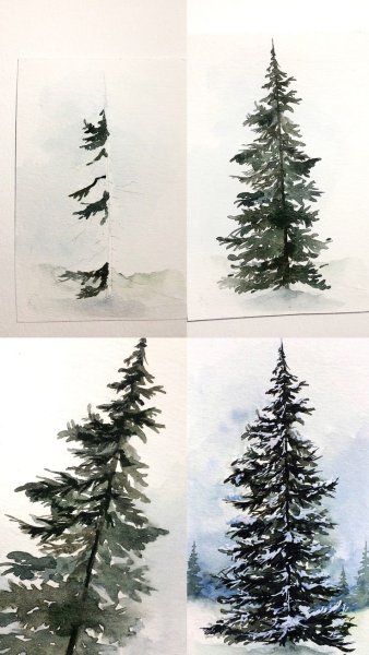 Рисование елки гуашью