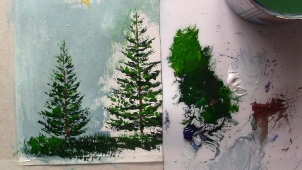 Ель акварелью