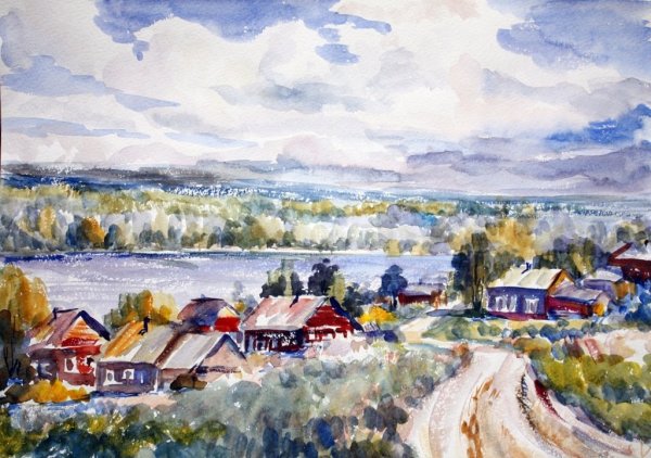 Деревня акварелом