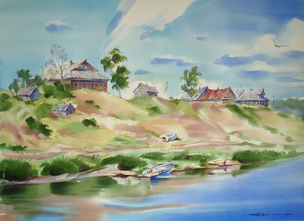 Акварель деревня Сербия