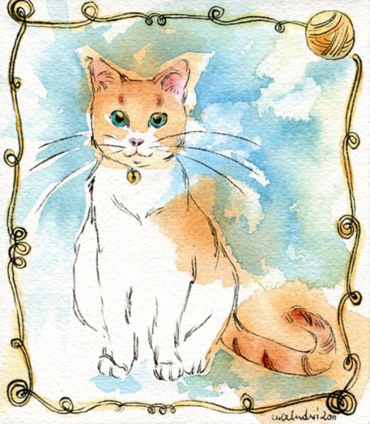 Кошка акварелью для начинающих