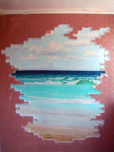 Нарисовать море красками на стене