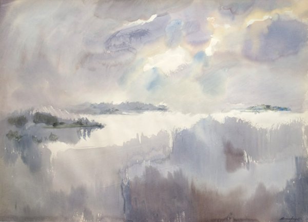 Туман гуашью рисование