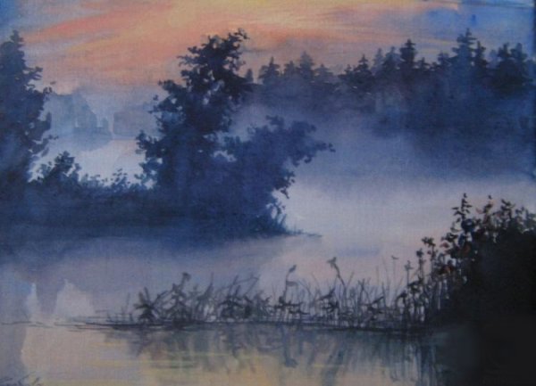 Акварель туман пейзаж