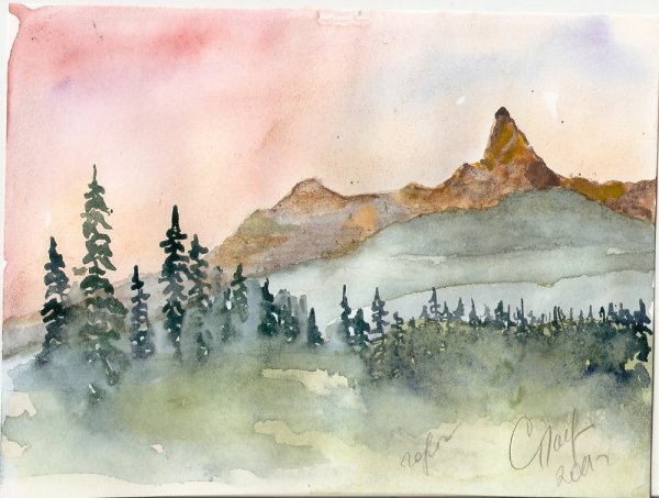 Гергети туман акварель