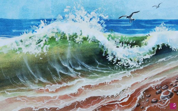 Волна цветными карандашами
