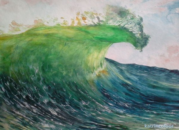 Морская волна гуашью