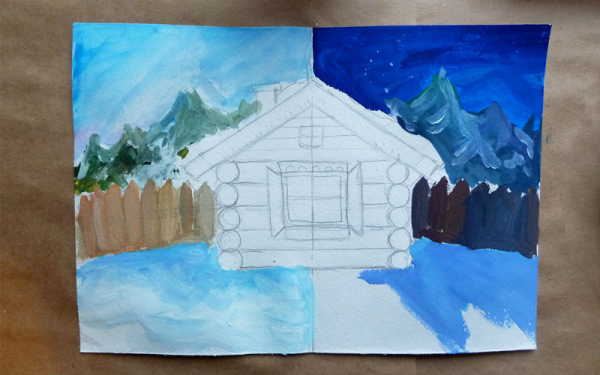 Изба рисунок гуашью