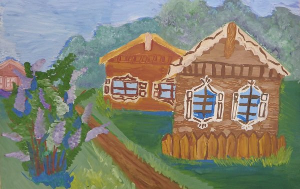 Избушка рисунок гуашью