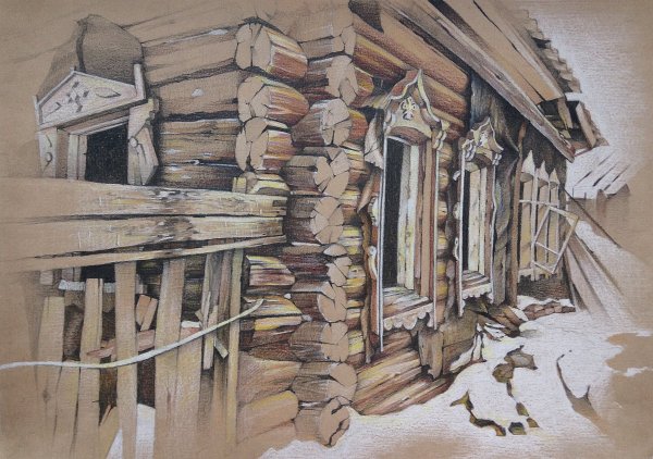 Пейзаж на тонированной бумаге