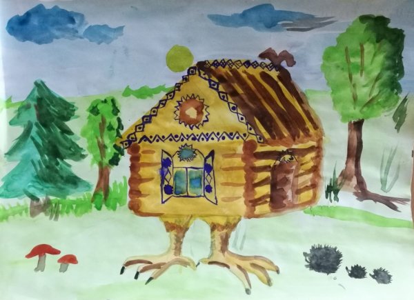 Зимний домик гуашью