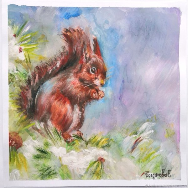 Белочка акварель