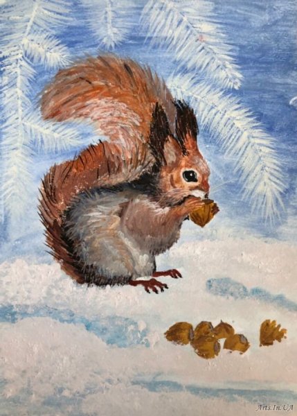 Белочка гуашью