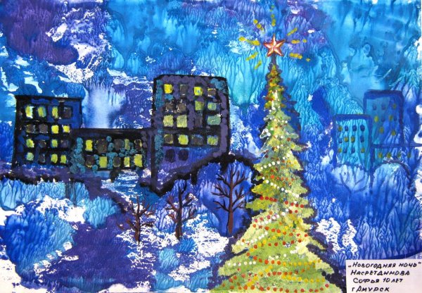 Новогодняя ночь гуашью