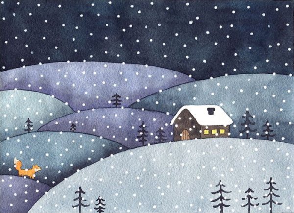 Рисование зимняя ночь