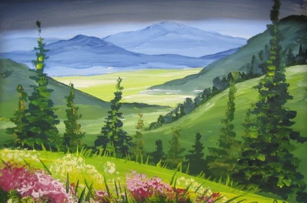 Горы правополушарное рисование гуашью