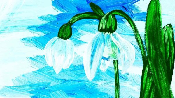 Подснежники рисунок красками