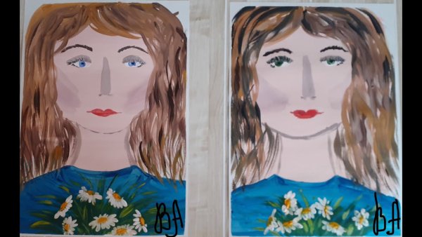 Портрет мамы на фоне летнего пейзажа рисунок