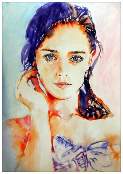 Портрет с руками акварель