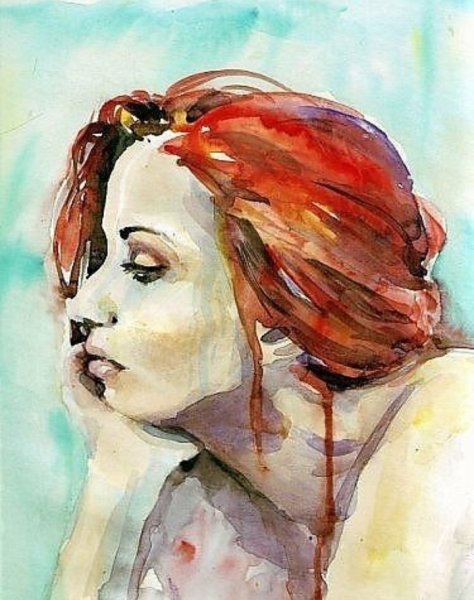 Профиль девушки акварель
