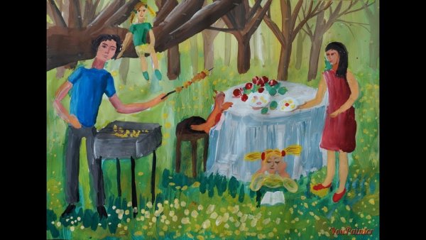 Композиция гуашью с людьми