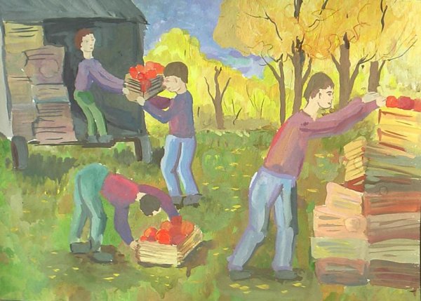 Семья картины гуашью