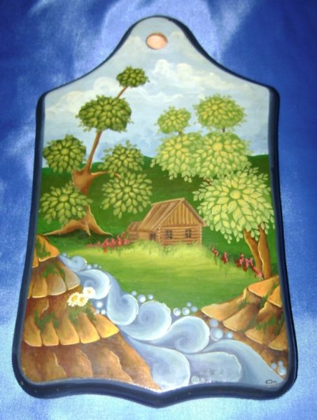 Расписная разделочная доска с пейзажем