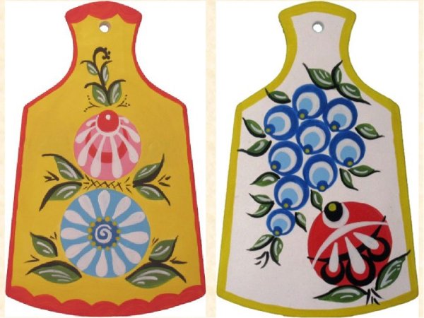 Рис. "Разделочная доска" Городецкая роспись