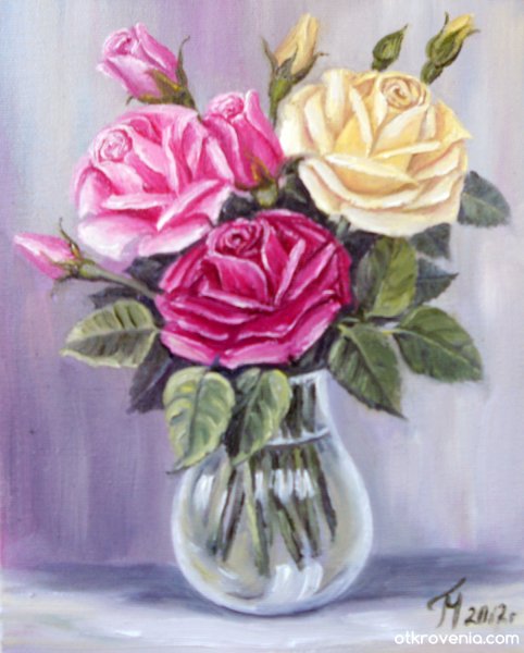Букет роз цветными карандашами