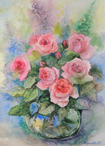 Букет роз акварелью