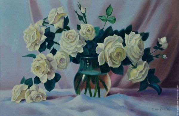 Розы в вазе маслом на холсте