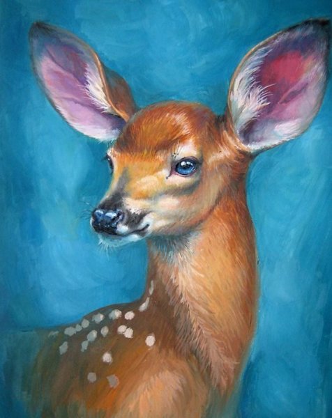 Олень пастелью