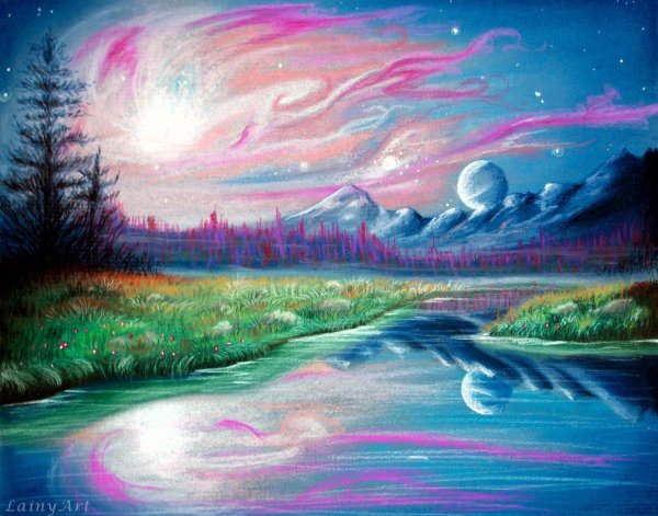 Пейзаж цветными карандашами