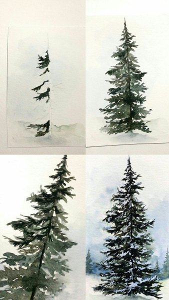 Рисование акварелью елка