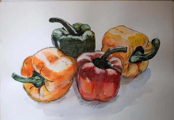 Натюрморт с овощами акварель