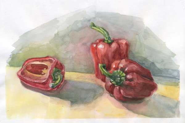Натюрморт с перцами акварелью