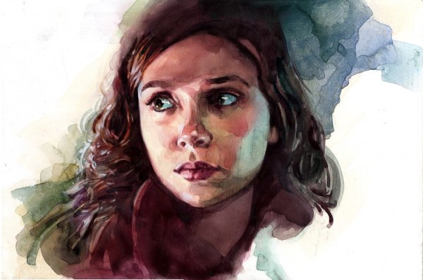 Элизабет Олсен портрет акварелью