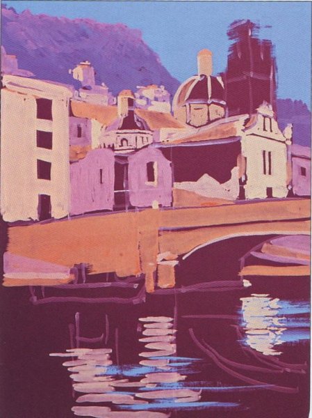 Архитектурный пейзаж гуашью