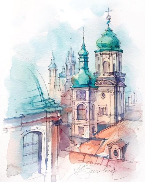 Скетч архитектура акварель Кристина Гаврилова