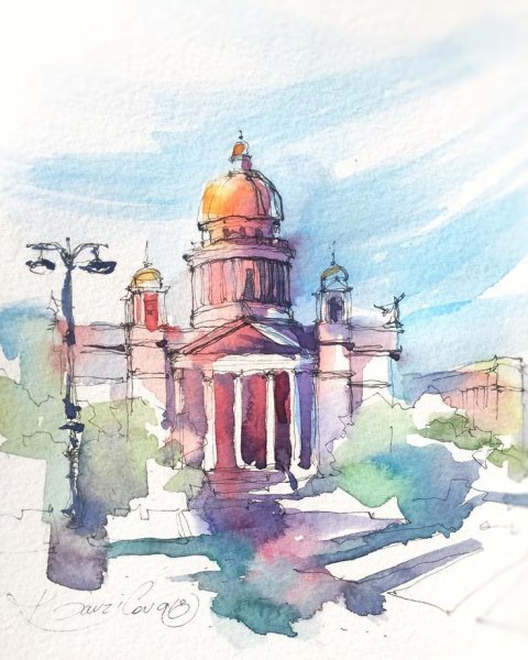 Архитектурный скетчинг акварель Питер