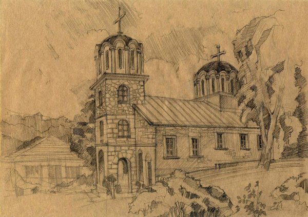 Зарисовки архитектуры на крафтовой бумаге