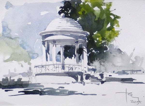 Городской пейзаж акварелью для начинающих