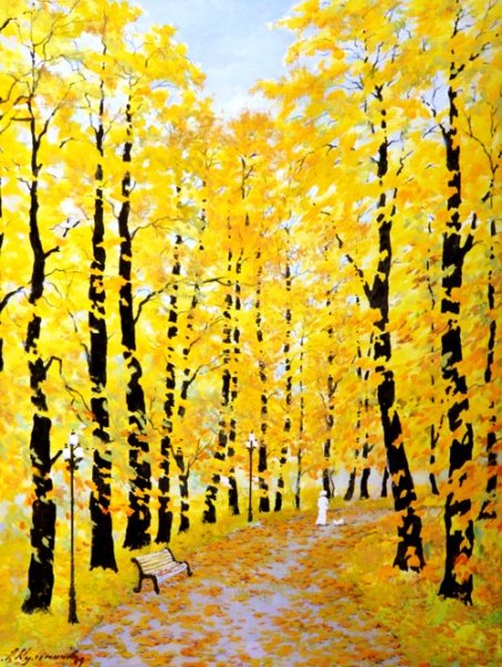 Золотая осень гуашью